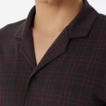 Schiesser Doorknoop Pyjama Tricot | Antraciet Ruit | www.pietkoopmans.nl
