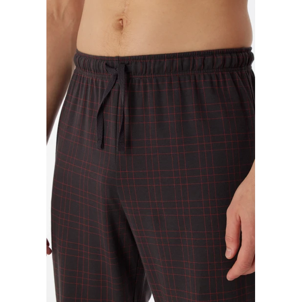 Schiesser Doorknoop Pyjama Tricot | Antraciet Ruit | www.pietkoopmans.nl