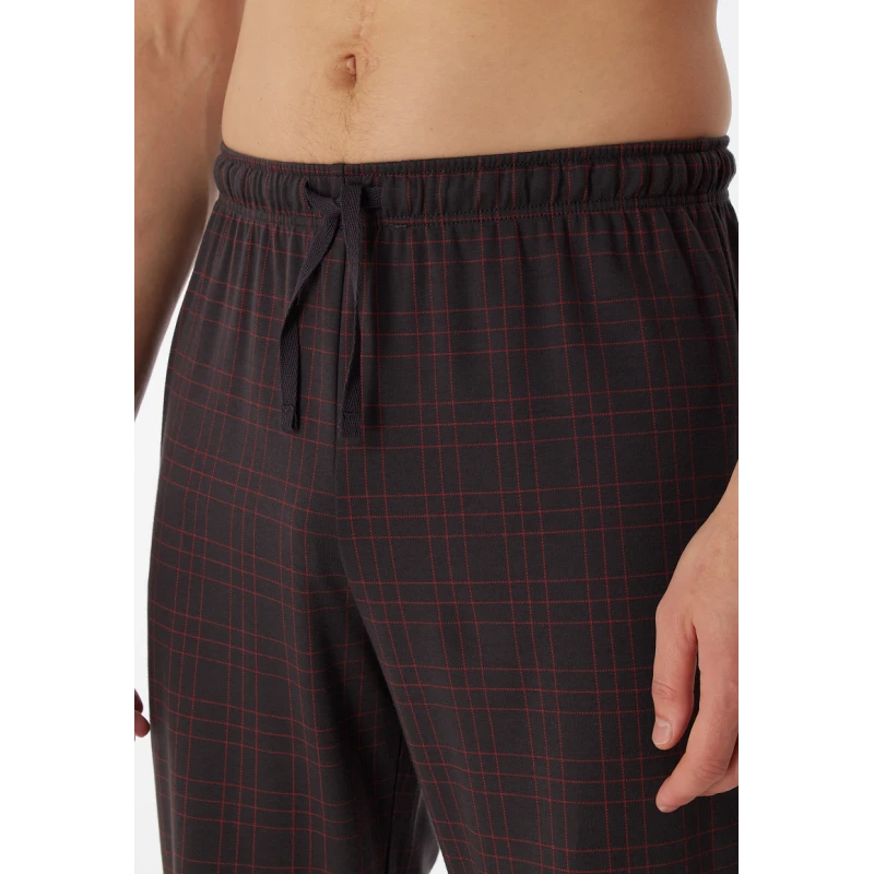 Schiesser Doorknoop Pyjama Tricot | Antraciet Ruit | www.pietkoopmans.nl