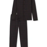 Schiesser Doorknoop Pyjama Tricot | Antraciet Ruit | www.pietkoopmans.nl