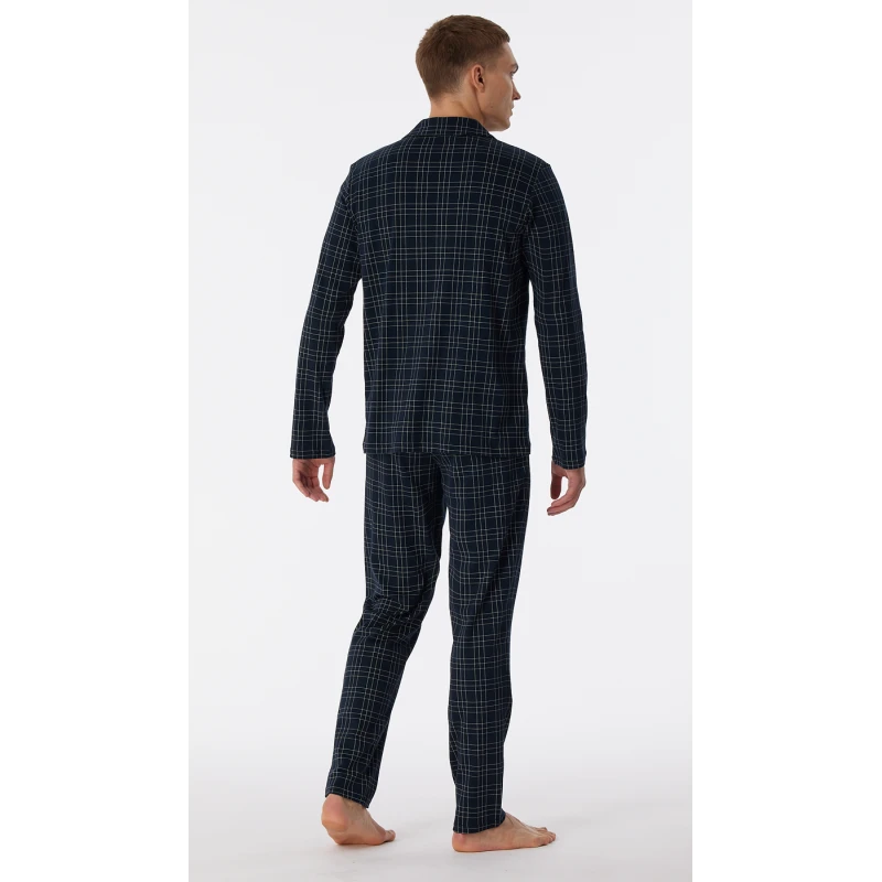 Schiesser Doorknoop Pyjama Tricot | Marine Ruit | www.pietkoopmans.nl