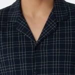 Schiesser Doorknoop Pyjama Tricot | Marine Ruit | www.pietkoopmans.nl