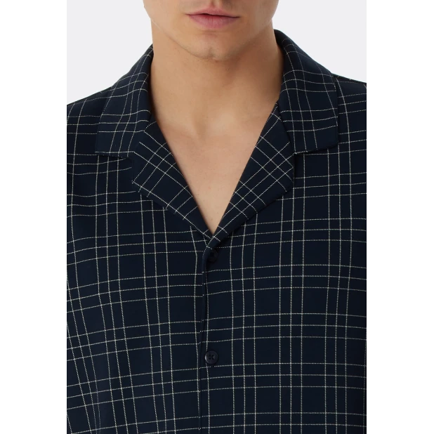 Schiesser Doorknoop Pyjama Tricot | Marine Ruit | www.pietkoopmans.nl