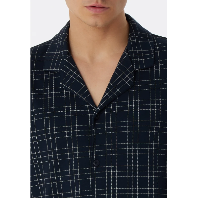 Schiesser Doorknoop Pyjama Tricot | Marine Ruit | www.pietkoopmans.nl
