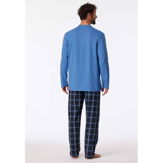 Schiesser Pyjama Tricot | Blauw Geblokt | www.pietkoopmans.nl