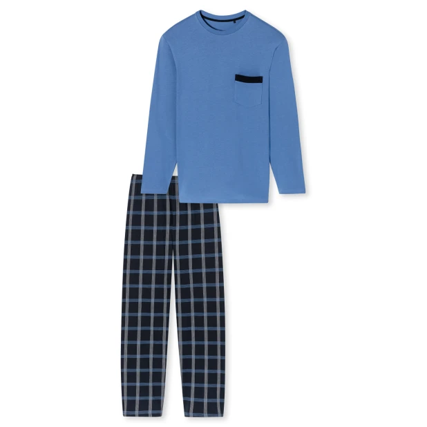 Schiesser Pyjama Tricot | Blauw Geblokt | www.pietkoopmans.nl