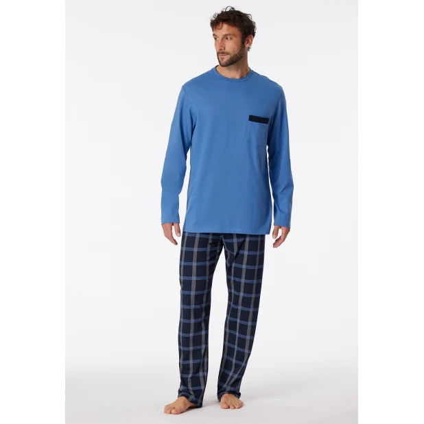 Schiesser Pyjama Tricot | Blauw Geblokt | www.pietkoopmans.nl