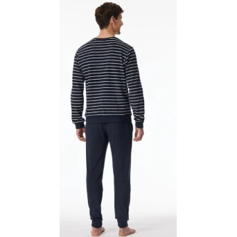 Schiesser Badstof Heren Pyjama | Blauw Gestreept | www.pietkoopmans.nl