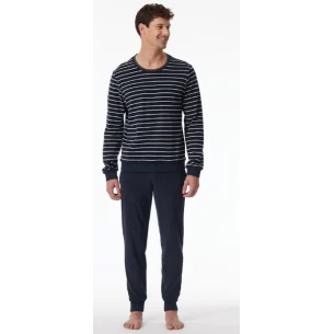 Schiesser Badstof Heren Pyjama | Blauw Gestreept | www.pietkoopmans.nl