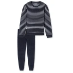 Schiesser Badstof Heren Pyjama | Blauw Gestreept | www.pietkoopmans.nl