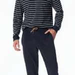 Schiesser Badstof Heren Pyjama | Blauw Gestreept | www.pietkoopmans.nl