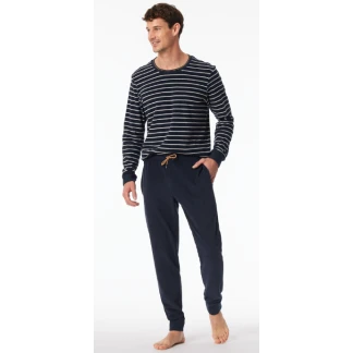 Schiesser Badstof Heren Pyjama | Blauw Gestreept | www.pietkoopmans.nl