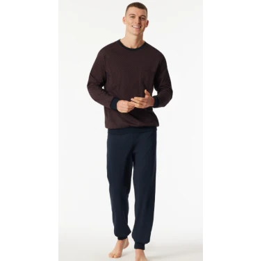 Schiesser Pyjama Tricot | Marine Bruin Print | www.pietkoopmans.nl
