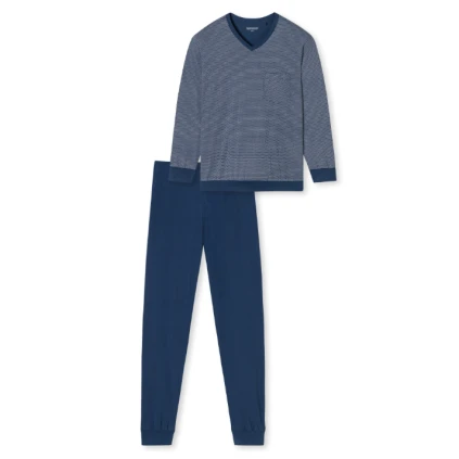 Lange Pyjama Schiesser Heren | Blauwe Print  | www.pietkoopmans.nl