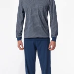 Lange Pyjama Schiesser Heren | Blauwe Print  | www.pietkoopmans.nl