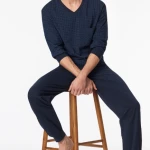 Lange Pyjama Schiesser Heren | Marine  Ruit  | www.pietkoopmans.nl