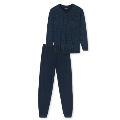 Lange Pyjama Schiesser Heren | Marine  Ruit  | www.pietkoopmans.nl