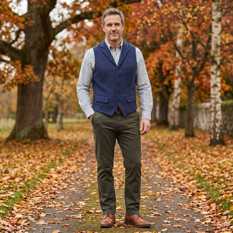Gilet Harris Tweed Wellington | Blauw Gemeleerd | www.pietkoopmans.nl