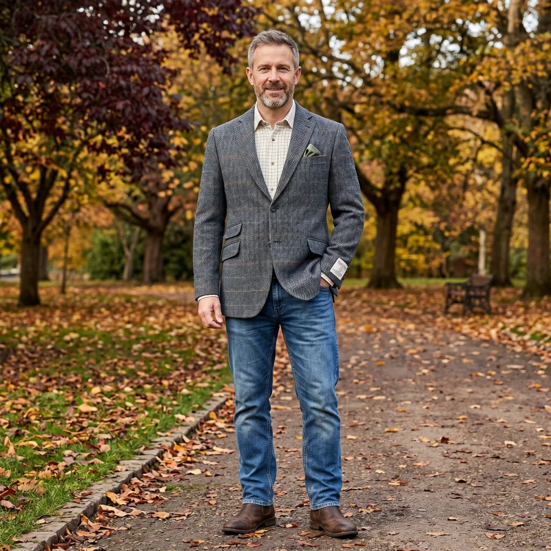 Colbert Harris Tweed Wellington | Herringbone Grey Blue | www.pietkoopmans.nl