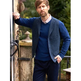 Gilet Harris Tweed Wellington | Blauw Visgraat