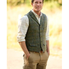 Gilet Harris Tweed Wellington | Groen Brique Geruit