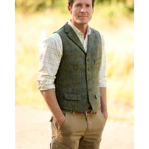 Gilet Harris Tweed Wellington | Groen Brique Geruit
