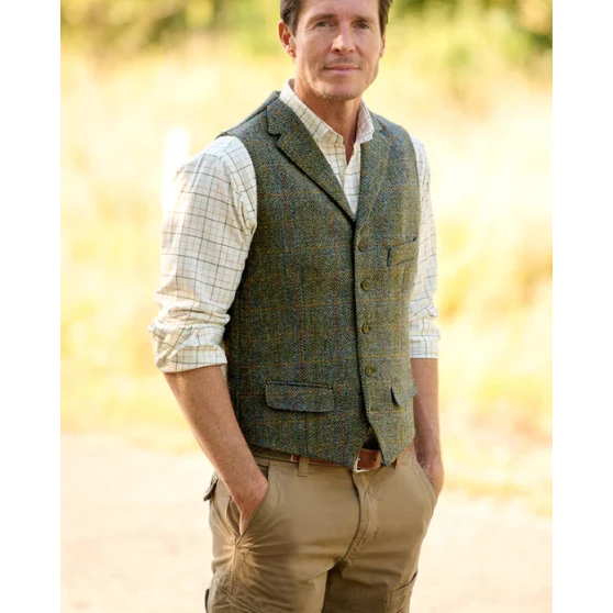 Gilet Harris Tweed Wellington | Groen Brique Geruit| www.pietkoopmans.nl